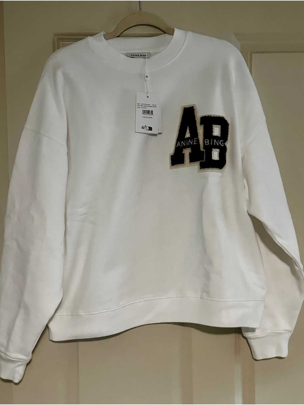 NWT Anine Bing Miles Letterman White Sweatshirt XS